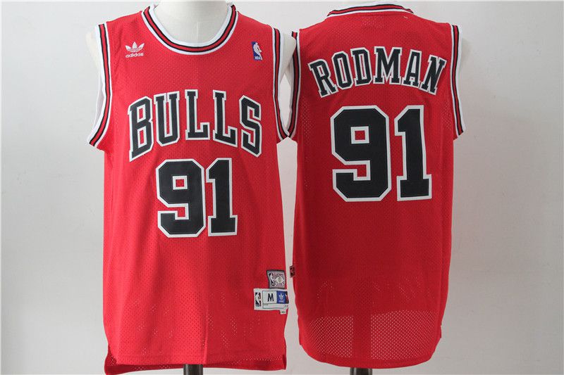 Men Chicago Bulls 91 Rodman Red Throwback NBA Jerseys